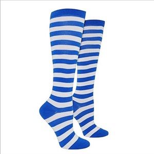 Knee high Blue and White Striped Socks